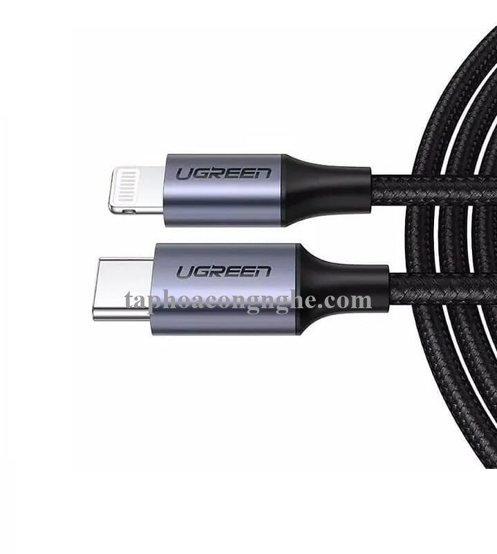 Ugreen 60762 3m cáp usb type c ra lightning bọc nhôm chống nhiễu màu đen US304 30060762